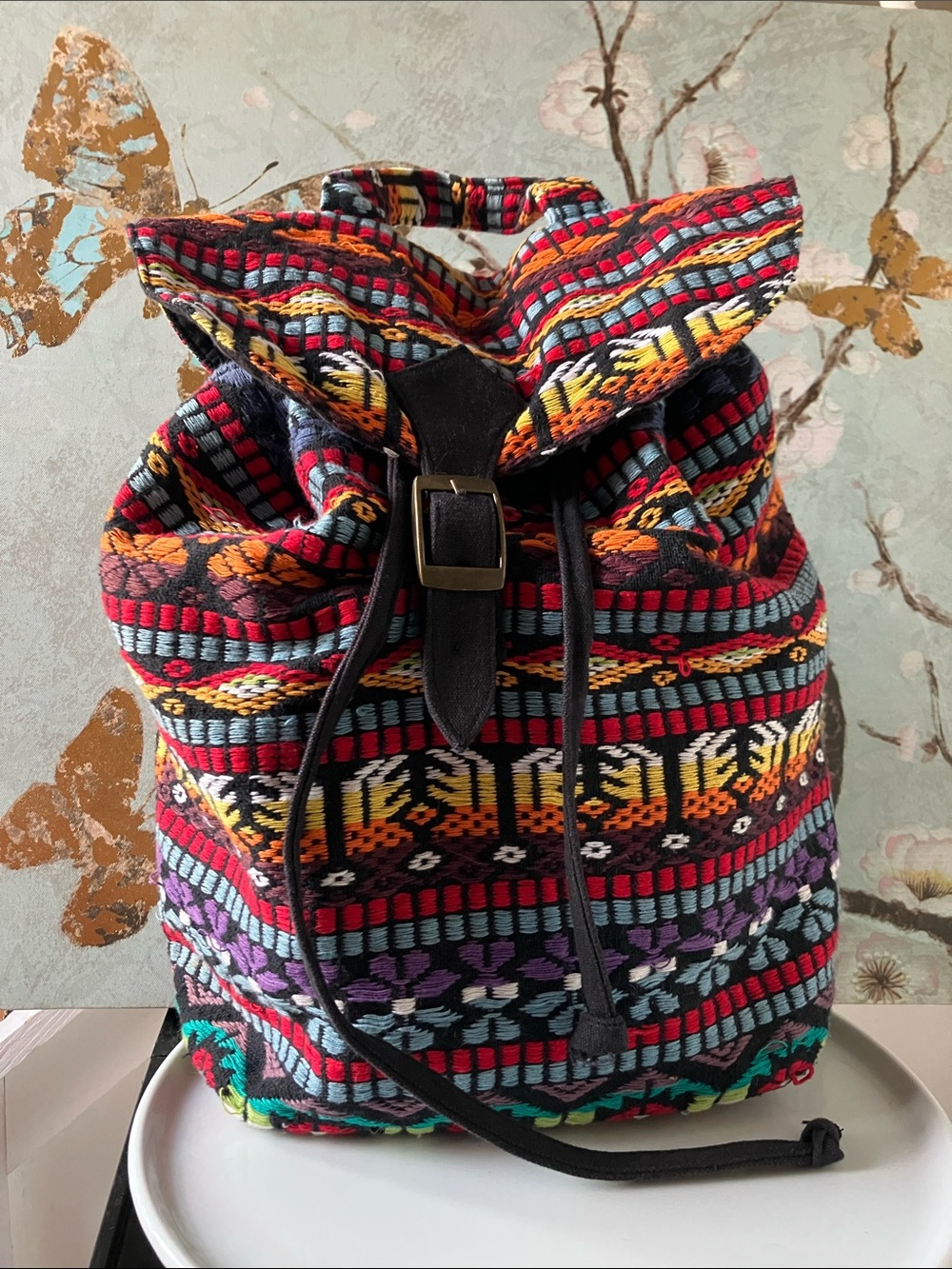 EUC Colorful Woven Drawstring Backpack - Multicolor LOOSE THREADS